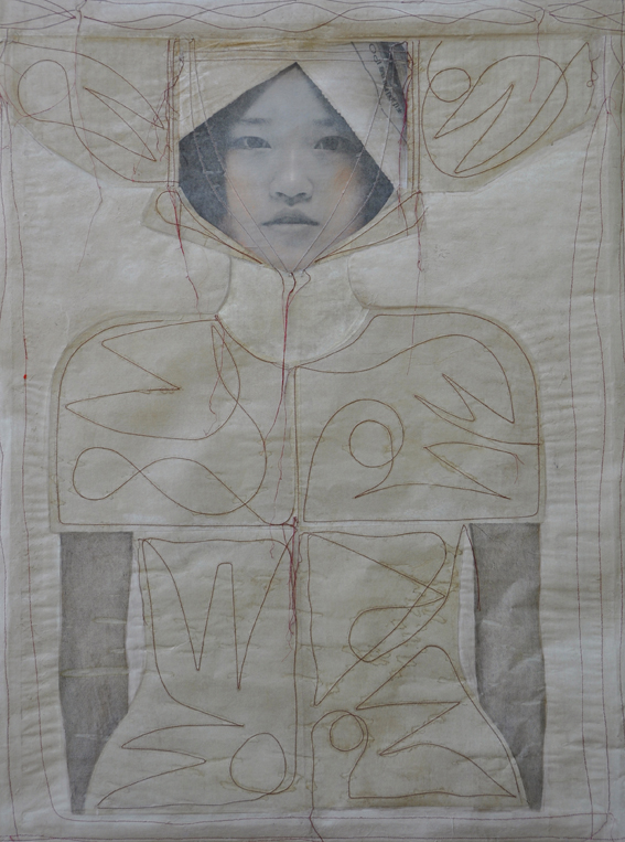 cucita, filo rosso-cm.105x80-2012 