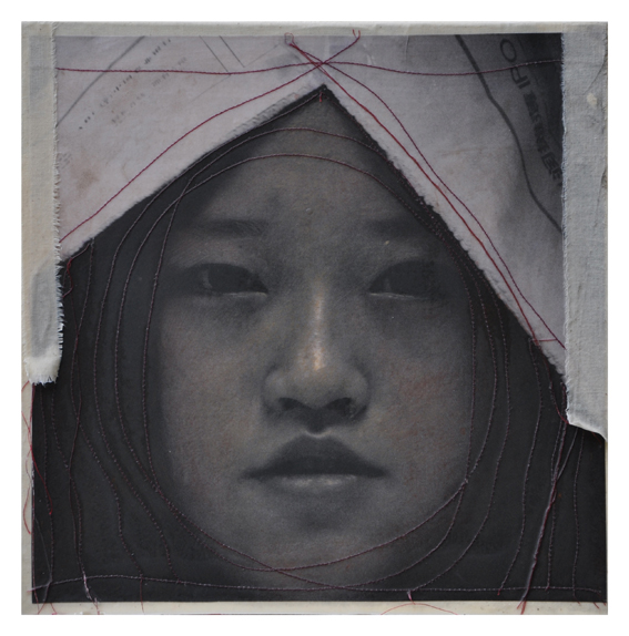 cm 30x30, foto cucita e cera, 2011